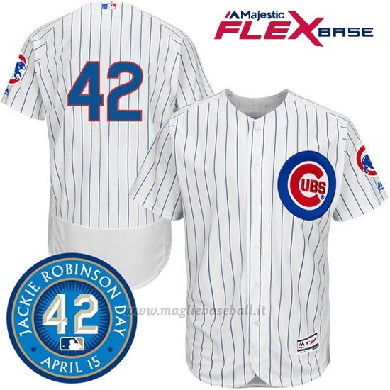 Maglia Baseball Uomo Chicago Cubs 42 Jackie Robinson Flex Base Bianco Majestic